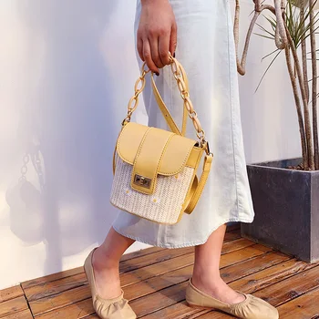 

Crossbody Bags For Women 2020 Small Straw+Leathe Bucket Summer Lady Travel Purses and Handbags Female Shoulder Messenger Bag
