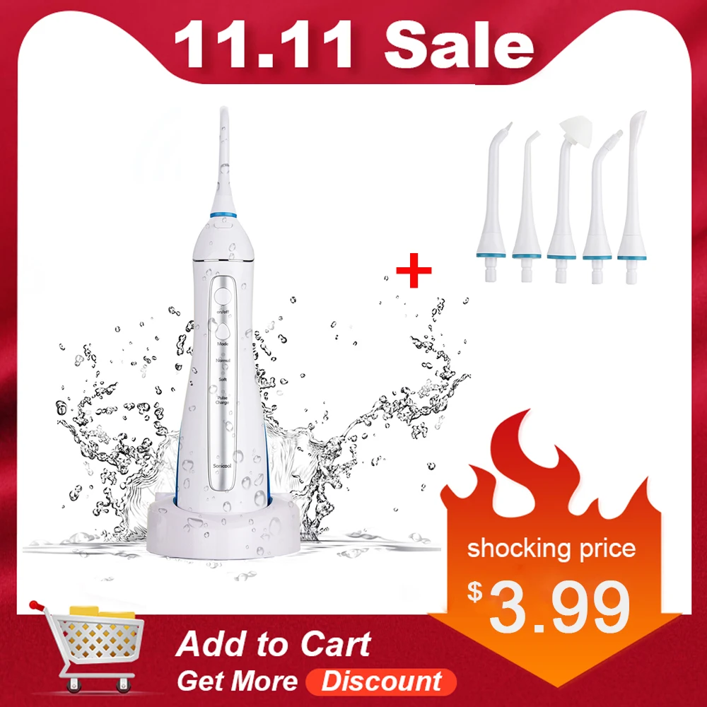 

Sonicool Oral Irrigator USB Rechargeable Water Flosser Portable Dental Water Jet 300ML Water Tank Waterproof Teeth Cleaner