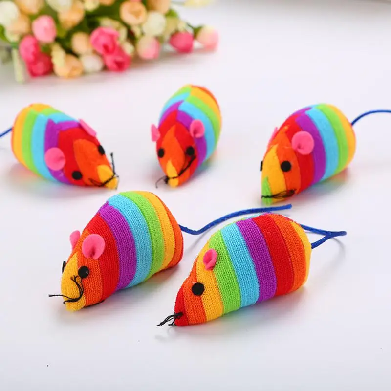 Funny False Mouse Pet Cat Toys Rainbow Mouse Cat Toys Mini Funny Playing Toys For Cats Cotton-filled Kitten Pet Accessories