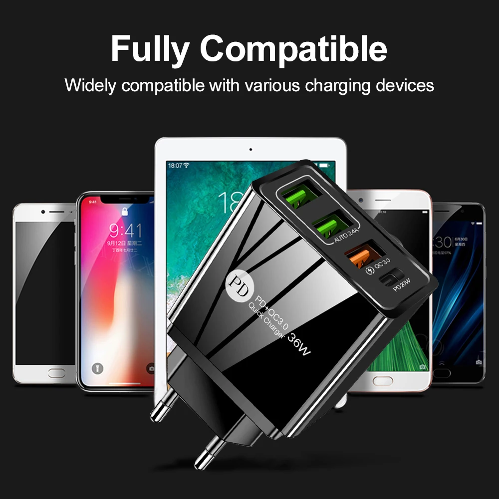 EU/US/UK штекер PD QC3.0 USB для мобильного телефона зарядное устройство адаптер быстрой