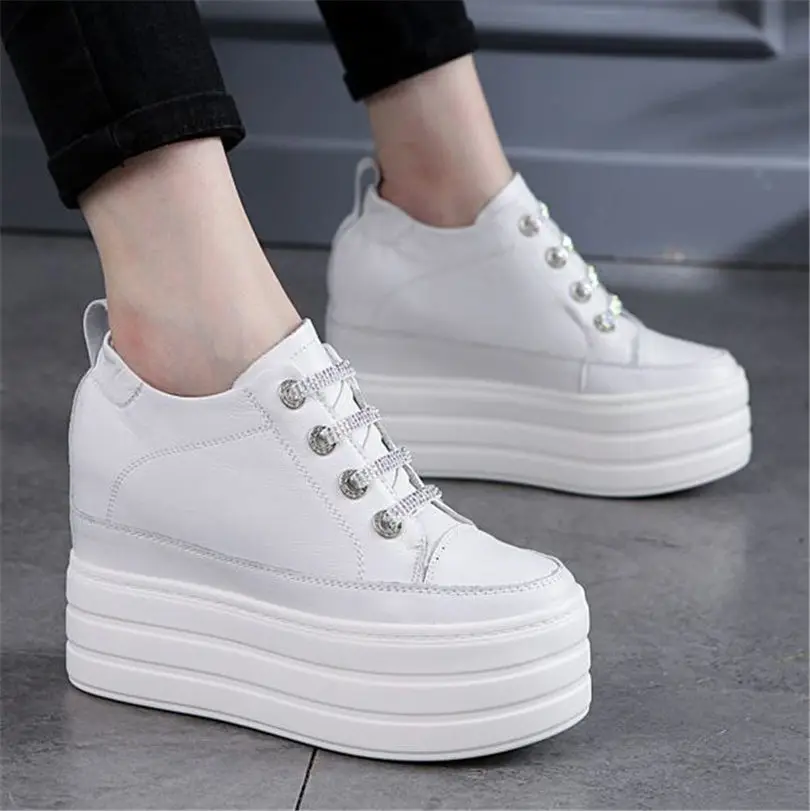 Women's High Platform Creepers Wedge Sneakers Lace Casual Shoes Leather