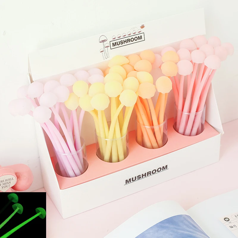 12Pcs Cute Stationery Kawaii Mushroom Pens Food Silica Gel Handle Luminous Ballpoint Funny School Teacher Wedding Girl Kids Gift silicone prosthetic nose school piercing practice nose piercing human body practice parts silica gel flexible fake