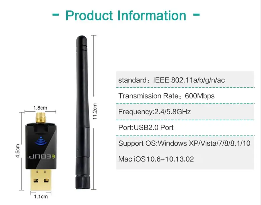 Беспроводной USB WiFi адаптер 600 Мбит/с ключ Wi-Fi PC сетевая карта wifi 5 ГГц адаптер ЛВС USB Ethernet приемник AC Wi-Fi антенна USB