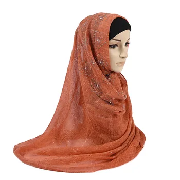 

Malaysia New Design Women Plain Shiny Rhinestone Sequins Cotton Linen Muslim Hijab Shawl Headscarf Turban Tudung Scarves Shawls