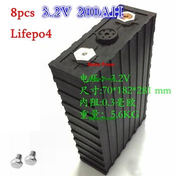 

8PCS 3.2V 200AH Lifepo4 3C 600A power Photovoltaic Solar Energy Storage inverter scooter EV RV camper caravan For diy 12v 800ah