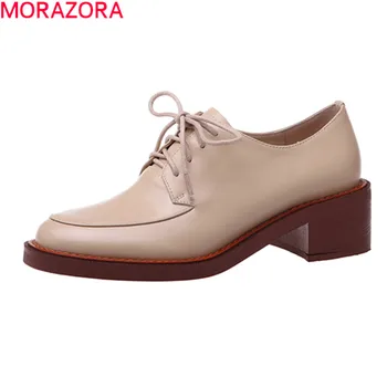 

MORAZORA New arrival 2020 fashion women pumps genuine leather simple ladies shoes square heels round toe casual dress shoes