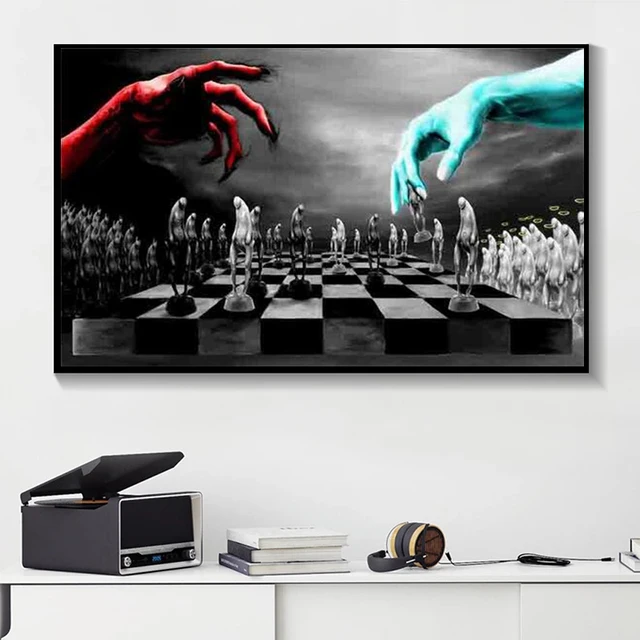 Chess Good vs Evil Players Artwork Printed on Canvas 2
