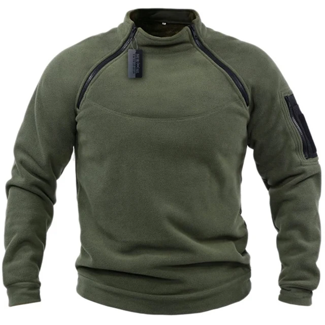 US Men's Tactical Outdoor Jacket Hunting Clothes Warm Zippers Fleece Pullover Man Windproof Spring Winter Coat Thermal Underwear Green