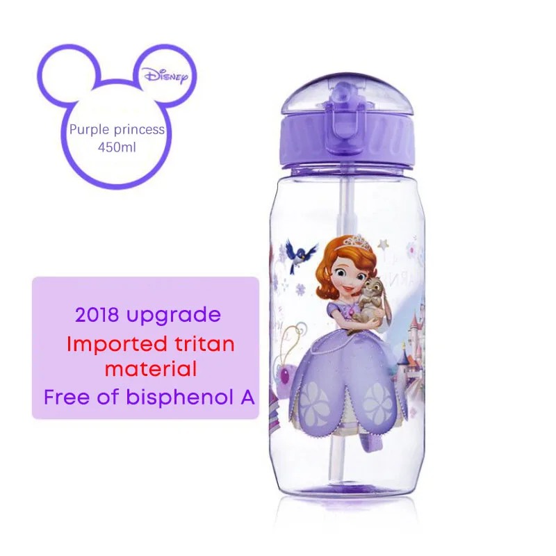 Purple Princess Дисней мультфильм Сиппи чашка пластиковая соломинка детские чашки Портативный Герметичная Бутылка питьевой воды Микки Маус - Цвет: Purple Princess