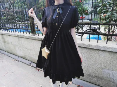 only short sleeve Милое Платье Лолиты в готическом стиле; винтажное платье с оборками и бантом; платье с высокой талией в викторианском стиле; платье для девочек в готическом стиле; платье лолиты для костюмированной вечеринки - Цвет: only short sleeve
