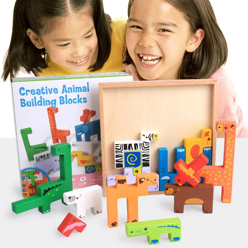 Детские деревянные блоки детские животные строительные блоки головоломка Монтессори Творческий мультфильм карты доска обучения Обучающие красочные игрушки