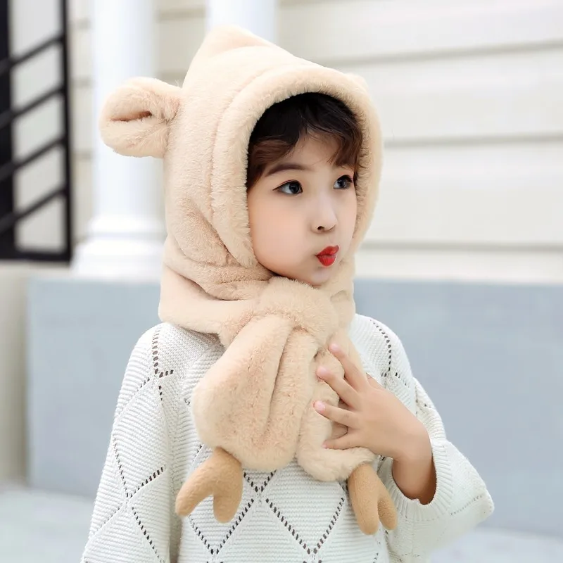 Glaforny/Корейская версия детских одноцветные бейсболки для женщин, осенне-зимняя теплая детская шапка с рисунком, двухслойная утолщенная шапка, шарф