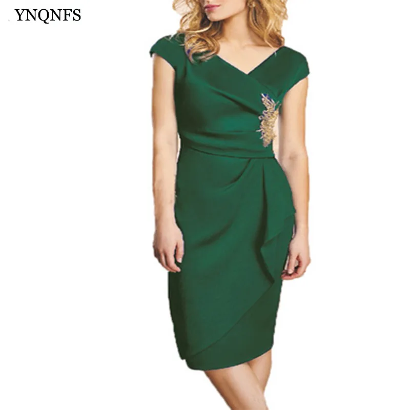 YNQNFS Elegant Vestido Robe Cocktail Dress Satin Knee Emerald Party mother of the bride dress | Свадьбы и торжества