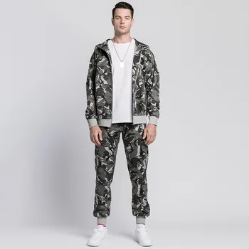 

Laamei Camo Tracksuit Men Hooded Jacket Long Joggers Sportsuit Outerwear Hoodie Set Mens Autumn Winter 2 Pieces Set Male