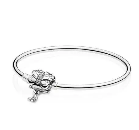 

Original 925 Sterling Silver Bangle Moments Decorative Butterfly Clasp Snake Chain Bracelet Fit Bead Charm Fashion Jewelry