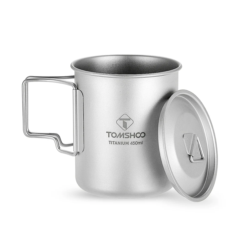 TOMSHOO Открытый Отдых 450 мл титановая чашка Открытый Портативный Кемпинг Пикник чашка для воды кружка с крышкой Складная ручка