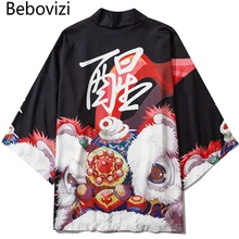Bebovisi, модная уличная одежда, кимоно с принтом льва, кардиган, халат, Китайская традиционная японская одежда хаори, одежда для женщин и мужчин