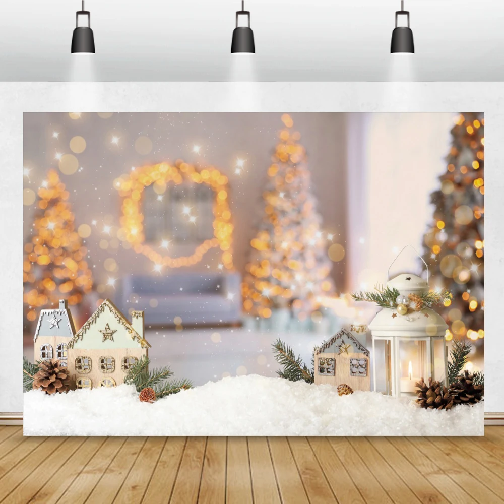 Winer Backdrop Dreamy Cartoon Town Snowscape Light Bokeh Christmas Trees Scene Kids Child Shoot Photozone Photography Background |