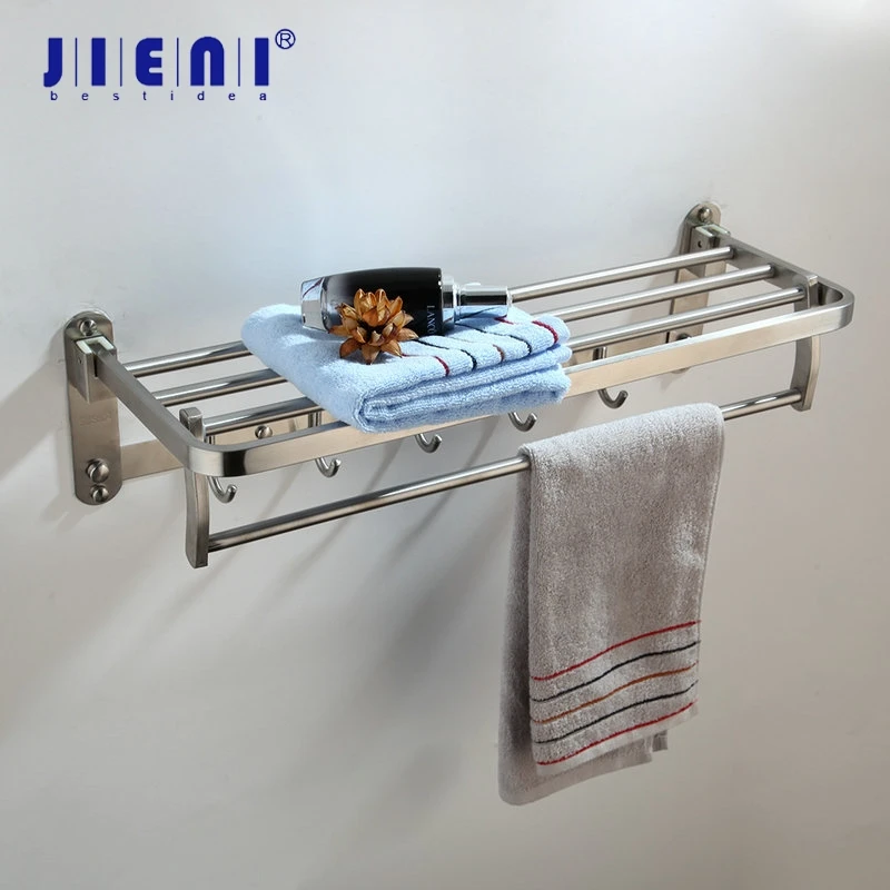 

JIENI Shelf Chrome Polish Bathroom Folding Wall Mounted Bathroom Towel Rail Holder Storage Rack Shelf Bar Hanger towel rack