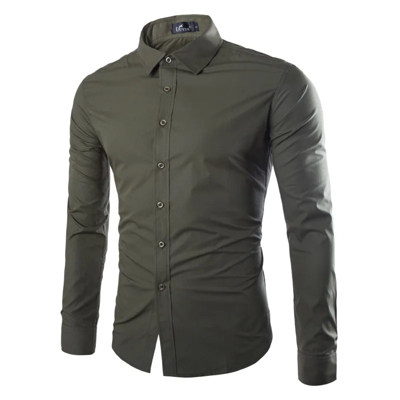 Формальные стильные Лоскутные простые мужские рубашки Slim Fit деловая рубашка с длинным рукавом с отложным воротником Весенняя хлопковая офисная одежда - Цвет: Армейский зеленый