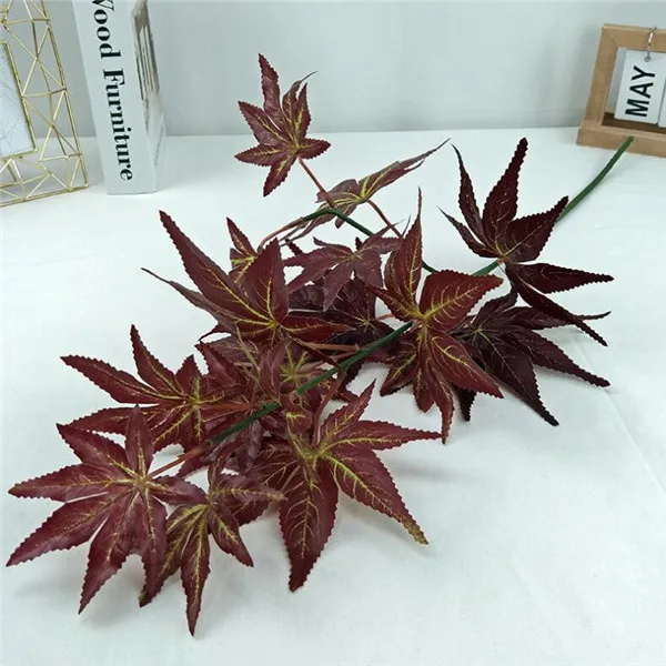 Бургундия 10P Fake Single Stem Meple Leaf(2 stems/piece) 30.71" Length Simulation Autumn Greenery for Home Decorative Artificial Plants - Цвет: Бургундия
