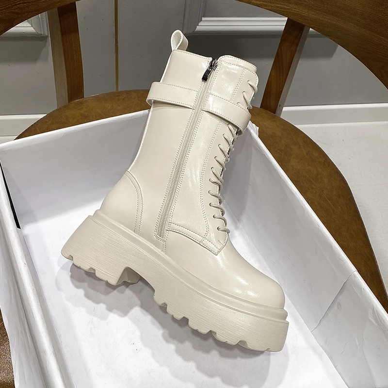 Fashion Lace-up Ankle Boots Women's Boots Round Toe Thick-soled Boots Women's Boots Thick-heeled Women's Short Boots Autumn