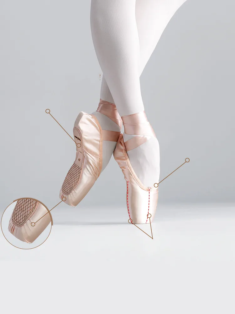 Girls Women Ladies Professional Ballet Pointe Shoes Satin Ballet Shoes With RibbonsProfessional Ballet Pointe Shoes Girls Women 3