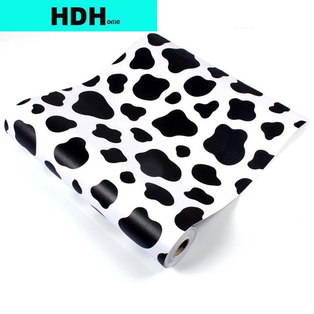 HDHome Black and White Self Adhesive Wallpaper Roll Cow Pattern Peel and Stick Vinyl Wall Paper Removable Waterproof Shelf Liner