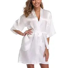 Простой сатин халаты ярко-розовое шампанское серебряное кимоно халат Женская простота пижамы Свадебные халаты короткие S-XXL
