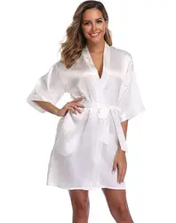 plain Satin Robes hot pink champagne silver Kimono bathrobe Women's Simplicity Pajamas Wedding Party robes short S-XXL