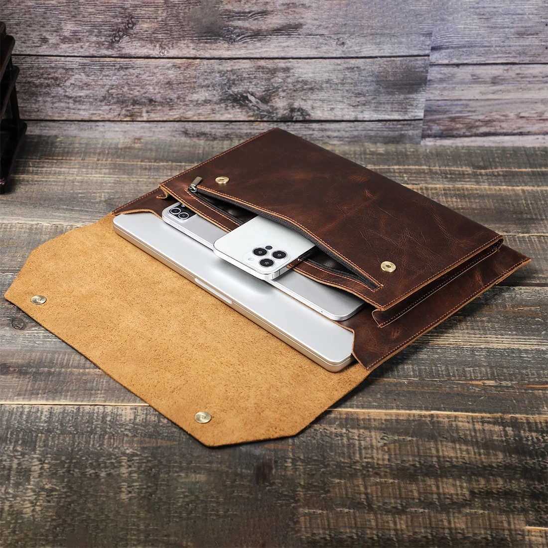 Contatos Família de Couro Genuíno Bolsa Luva do Portátil para Macbook Pro 14 16 Polegada Case 2023 Macbook ar m2 m1 Pro 13 15 Acessórios - Imagem 2