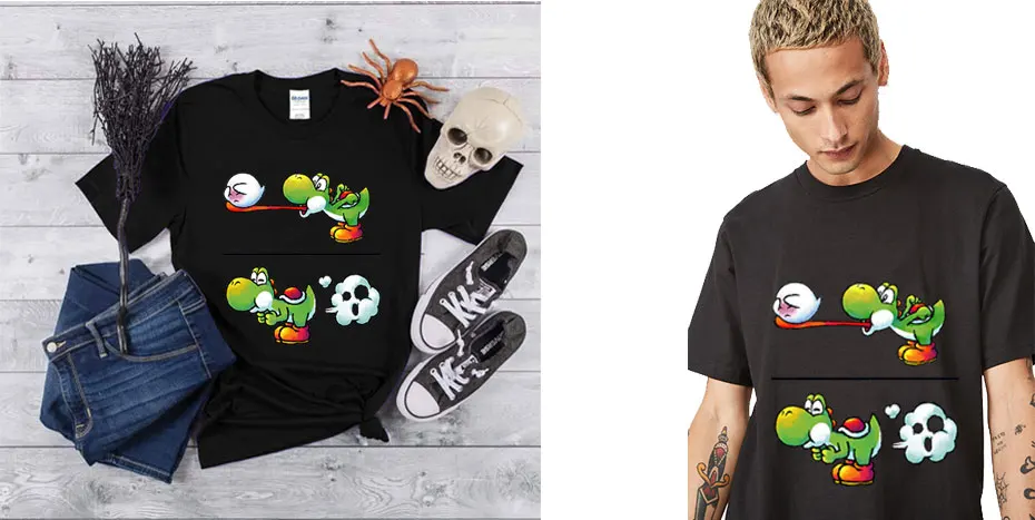Для мужчин футболка nintendo Yoshi серии Farting Yoshi хороший хлопок Классический круглый вырез ретро короткий рукав