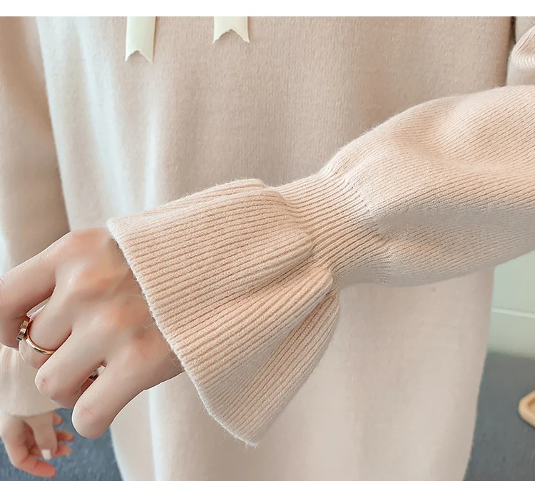 New autumn and winter sweaters knit dress bow sweater skirt large size sweater pregnant women sweater