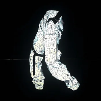 

2020 Spring Harajuku BF Loose Reflective pants Vintage Casual Unisex Pants Ribbon Women Streetwear New Arrival High Waist Pants