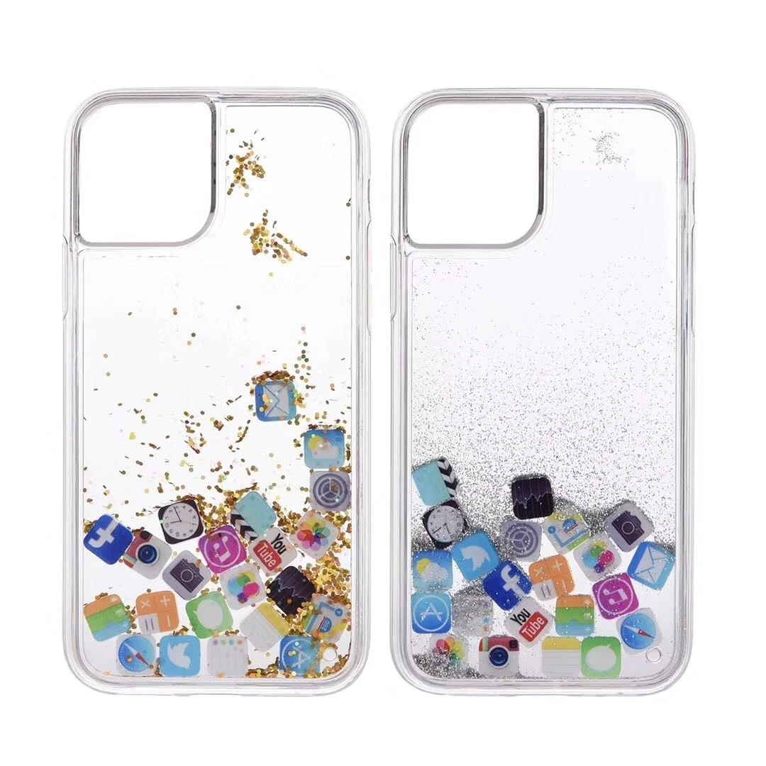 

Liquid Glitter Clear Phone Shell For iPhone 11Pro max 6 6S 7 8 Plus X XS XR MAX Cases Quicksand Cover Cute APP icon Case Capa
