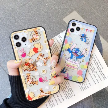 

Cute cartoon Stitch Tempered glass phone case for iphone 11 Pro Max 6 6sPlus 7 8 plus X XR XS MAX Tigger bear transparent cover