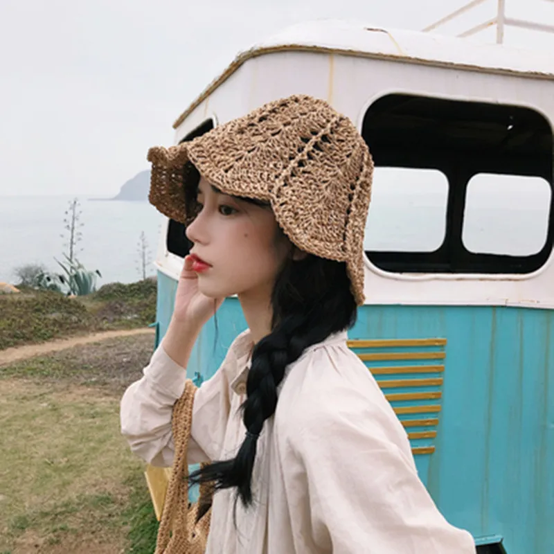 

Fisherman's hat, Japanese lady lace, little fresh straw hat, girl's breathable art in summer, foldable beach sun hat