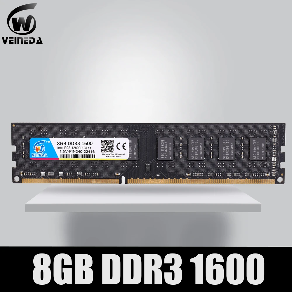 Оперативная память VEINEDA DDR3 4 ГБ 8 PC3 1333 1600 МГц 10600 12800 4G 8G ОЗУ для ПК модуль памяти