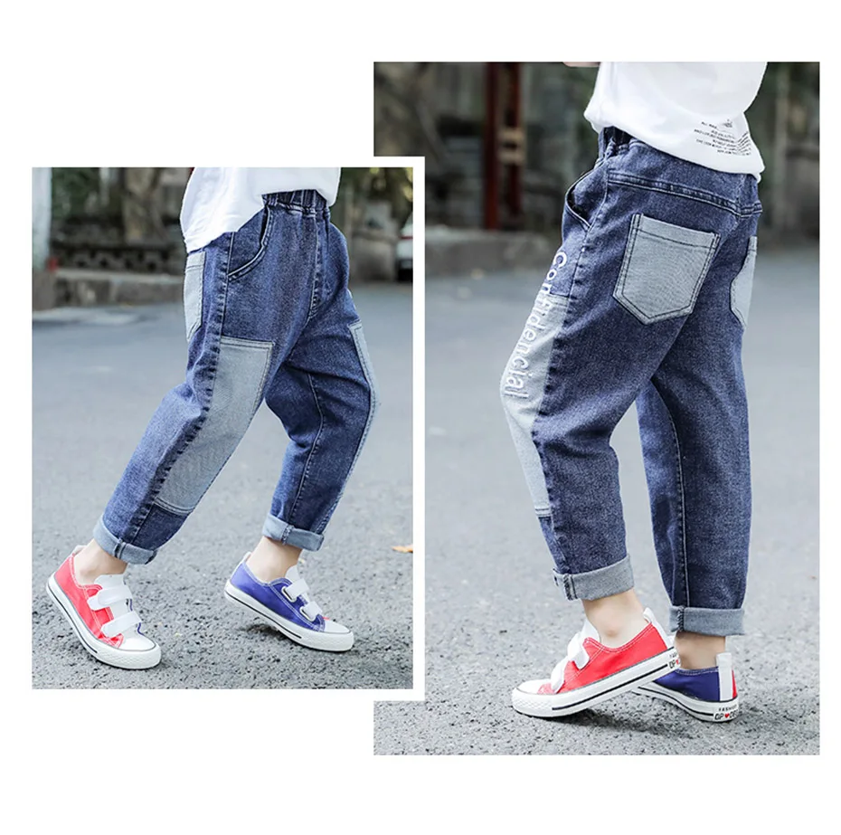 Jeans Boy Letter Embroidery Children's Jeans For Boy Patch Pocket Kids Jeans Fall Winter Novelty Children's Jeans Clothes School