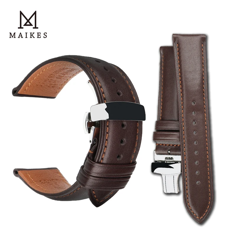 MAIKES-부드러운 정품 송아지 가죽 시계 스트랩, 갈색 18mm-24mm, 솔리드 자동 나비 버클 비즈니스 시계 밴드 Best5 MAIKES-부드러운 정품 송아지 가죽 시계 스트랩, 갈색 18mm-24mm, 솔리드 자동 나비 버클 비즈니스 시계 밴드 Best5