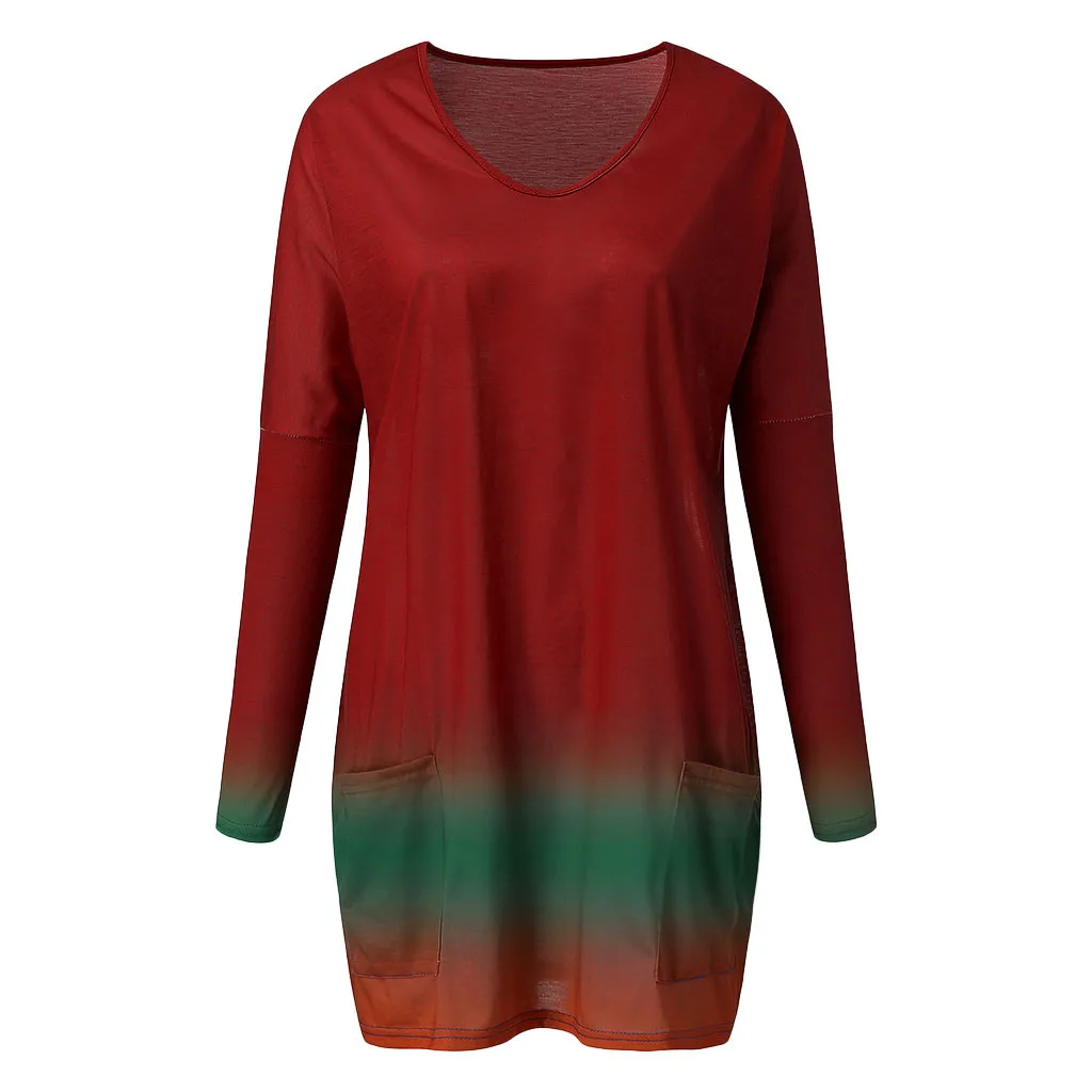 

Womens Blouse Plus Size Pullover Long Sleeve Tunic Shirt Gradient Loose Womens Tops And Blouses Plus Size roupa feminina
