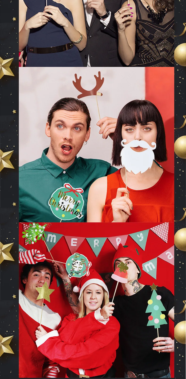 New Style Large Size Christmas Hand-Held Paper Photographic Prop Beard Antlers Hat Party Selfie Group Photo
