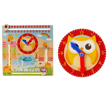 

Wooden Calendar Toy Multifunction 6 in 1 Hanging Kids Clock Date Weather Chart Early Educational Learning Toy
