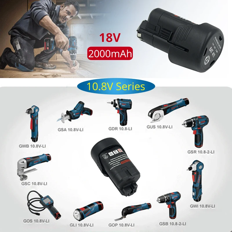 2 шт 10,8 V 2000mAh литий-ионная аккумуляторная батарея для Bosch BAT411 BAT412A BAT413A+ AL1115CV зарядка EU вилка для Bosch