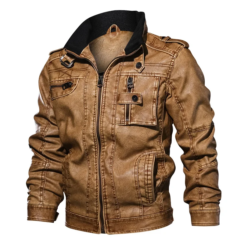 

2019 Autumn Winter Men's Leather Jacket Coat Charming Stand Collar Male Clothes Casual Multi-Pocket Plus Size 6XL Streetwear
