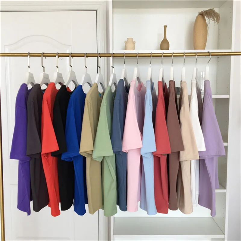 

High Quality Cotton Harajuku Tshirt 18 Solid Colors Basic T Shirt Women Casual Tops Loose White Summer Short Sleeve T-shirt