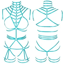 Набор для полного тела, клетка, жгут, нефрит, зеленый, жгут, бюстгальтер для женщин, выдалбливают ноги, пояс с резинками, фетиш, бондаж, белье, вечерние, готические, Рейв