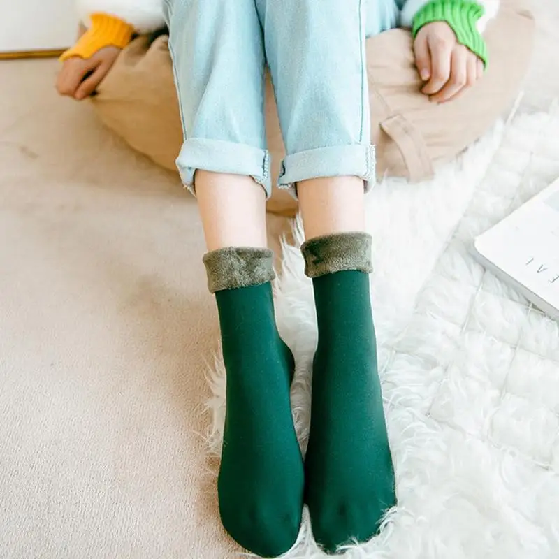 1pair Plus Velvet Thick Snow Floor Cotton Socks Inner Velvet Thickening Soft And Comfortable Skin-friendly Keep Warm Women Socks