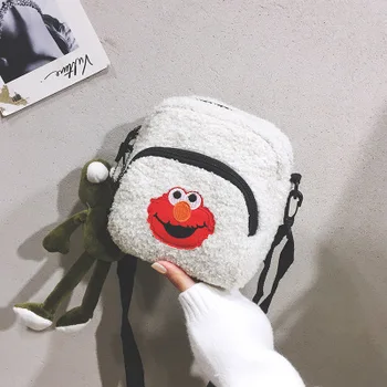 

Women Lamb Like Fabric Shoulder Bag Simple Canvas Handbag Tote mini Embroidery Shopping Bag Cute Cartoon Book Bags For Girls