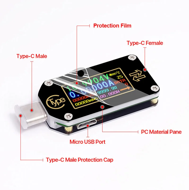 RD TC66/TC66C тип-c PD триггер USB-C Вольтметр Амперметр Напряжение 2 способ измеритель тока мультиметр PD зарядное устройство батарея USB Тестер